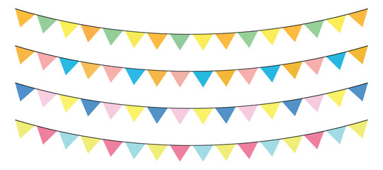 Colorful Party Flag Garlands Set – Festive Carnival, Birthday, and Celebration Bunting 
Decoration Vector Illustration