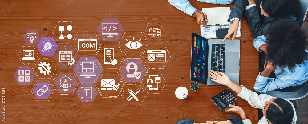 Wall mural the concept of website design focuses on user experience and functionality. good website design comb