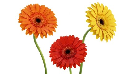 Three colorful gerbera daisies isolated on white background