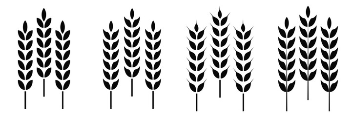 Wheat Ears Icon Set – Agriculture Grain Symbols, Farm Harvest Vector Illustration