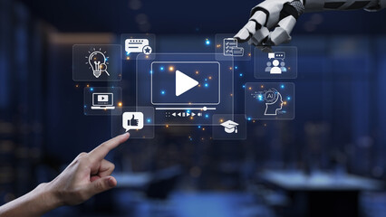 A captivating image depicting a robotic hand interacting with digital elements in a modern workspace, symbolizing the blend of technology, human creativity, and communication. Synapse