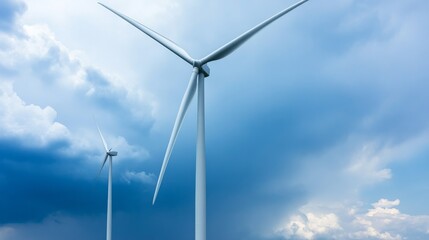 Wind Turbines Against Cloudy Sky Renewable Energy Concept, green energy , windmill