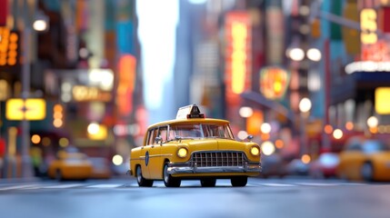 Classic Yellow Cab in the Heart of NYC's Dazzling Nightscape