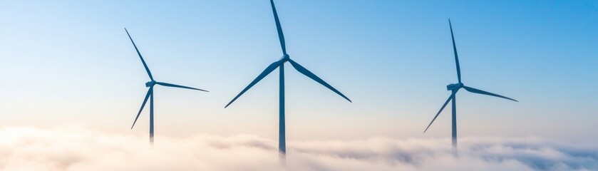 Wind Turbines in Clouds Renewable Energy, sustainability, windmills