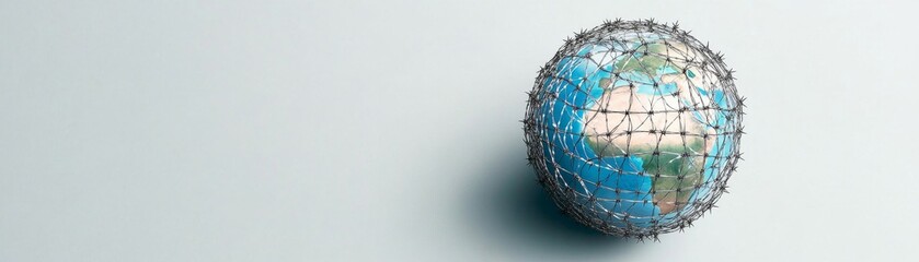 World Globe Enclosed in Barbed Wire,Global conflict , Security