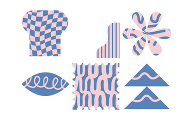 Retro Abstract Patterned Shapes Set with Wavy Lines and Checkers