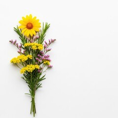 A beautiful bouquet of yellow and pink wildflowers isolated on white background