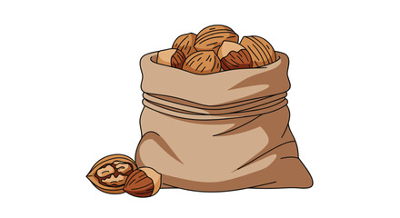 A burlap sack filled with a bounty of fresh nuts.