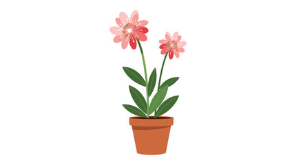 Fototapeta premium A beautiful potted pink flower with green leaves and stems.