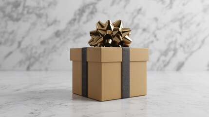Elegant Gift Box with Gold Bow on Marble Surface