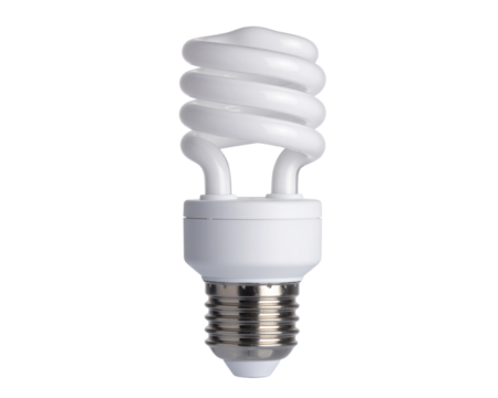 _Energy-efficient spiral light bulb isolated on transparent background, promoting eco-