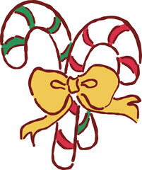 Hand Drawn Christmas Candy Cane with Bow