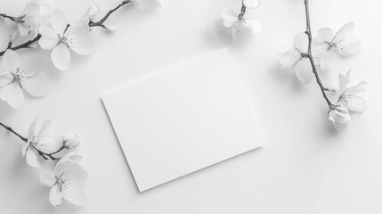 Elegant White Floral Mockup: Blank Card Surrounded by Delicate Blossoms