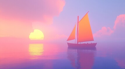 Serene Sunset Sailboat: A Peaceful Ocean Voyage at Dusk