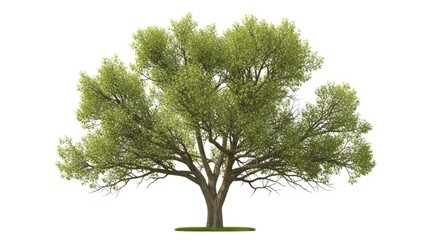 A large deciduous tree with green leaves isolated on a white background
