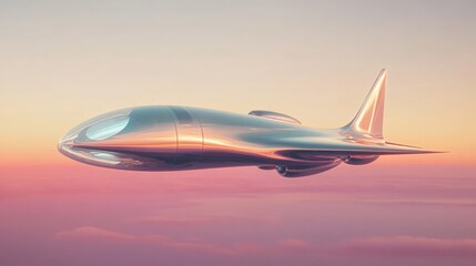 Futuristic Aircraft Soaring Above Sunset Clouds