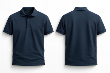 Plain Navy Blue Polo Shirt Mockup – Front and Back View on White Background