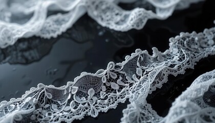 Reflective Still Life  Delicate Lace and Dark Water Combination