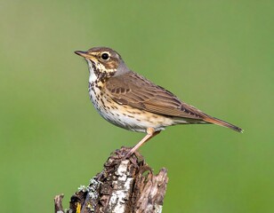 Small bird perched on a tree stump