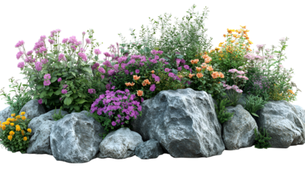 Rock Garden with Colorful Flowers Arrangement Outdoors Landscape Element