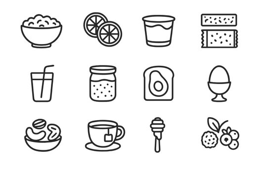 Boiled breakfast slices healthy icons chia vector cup grano tea bowl dipper