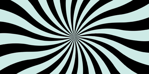 Vector geometric abstract blue cartoon, poster wallpaper. diagonal fabric radial summer sunshine. reminiscent of circus themes. Green and white twisted swirl. Spiral radial striped backdrop.