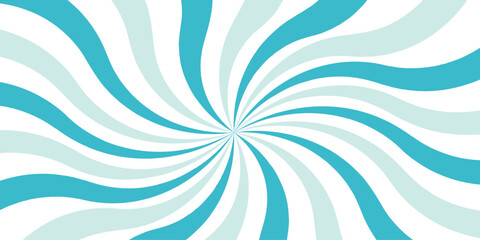 Vector geometric abstract blue cartoon, poster wallpaper. diagonal fabric radial summer sunshine. reminiscent of circus themes. Green and white twisted swirl. Spiral radial striped backdrop.