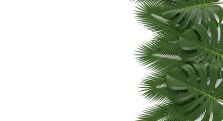 Monstera and palm leaves isolated on white background