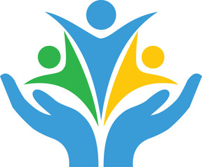 Three people holding hands in a circle