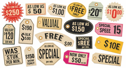 Collection of vintage sale price tags vector illustration