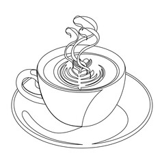 Coffee cup with heart shape cream art line illustration