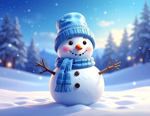 Obraz premium Cute snowman in winter wonderland