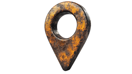 Rusty Navigation Pointer on Transparent Background Represents Map Location