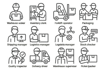 Icons inventory warehouse vector driver receiving team icon forklift delivery manager