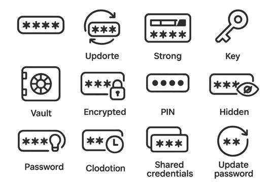 Credentials strong encrypted icon shared hidden meter hint icons security password vector