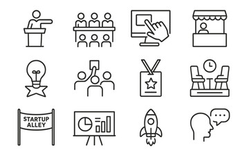 Vector success icon demo screen deck icons quick alley startup conference rocket