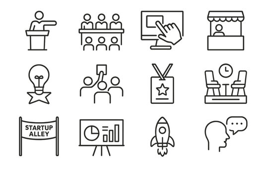 Vector success icon demo screen deck icons quick alley startup conference rocket