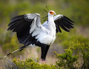 Bird with outstretched wings in natural habitat