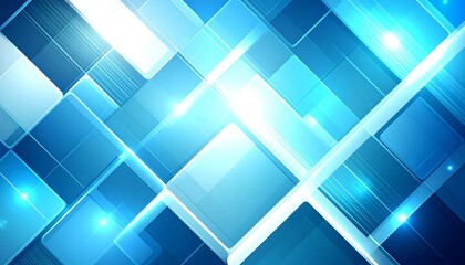 Blue abstract background with geometric shapes and radiant light, modern design