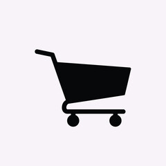 Simple black silhouette of a shopping cart on a pale background
