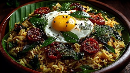 Delicious Indian fried rice with herbs high resolution picture