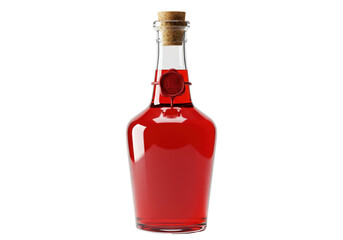 Red potion in a glass bottle with cork and wax seal isolated, magical elixir for fantasy games