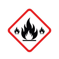 Warning sign displaying a black flame symbol within a red diamond shape