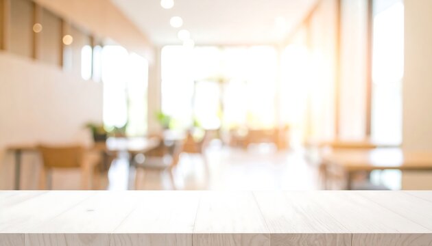 Wooden table with blurry bright interior background perfect for product display and advertisements