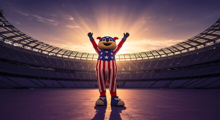 sport arena with cheering mascot during night show