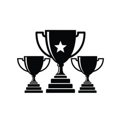 Black silhouette of three trophies with a star representing success