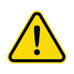Bright yellow warning sign with a large black exclamation point displayed