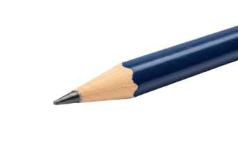 Sharpened blue pencil isolated on transparent background, writing instrument for drawing and sketching
