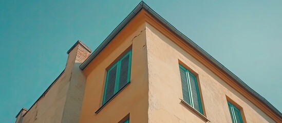Vintage Italian Building Corner with Teal Shutters, Sunny Day