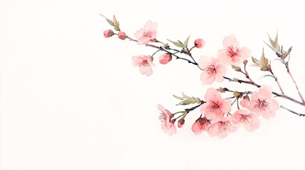 Illustration of peach blossoms blooming on tree branches